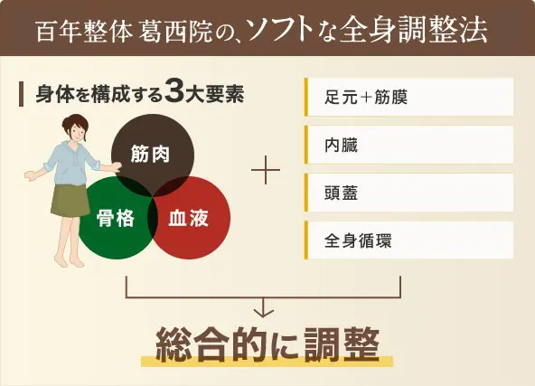 100年整体 葛西院の、ソフトな全身調整法